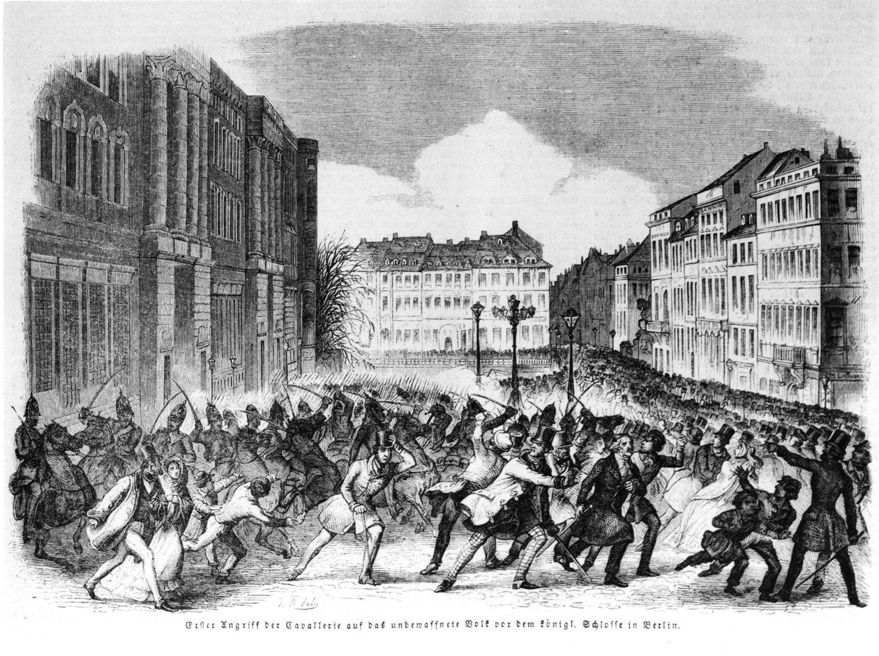 1848年4月のベルリンの反乱、「Illustrierte Zeitung」のイラスト 作： ドイツ語学校
