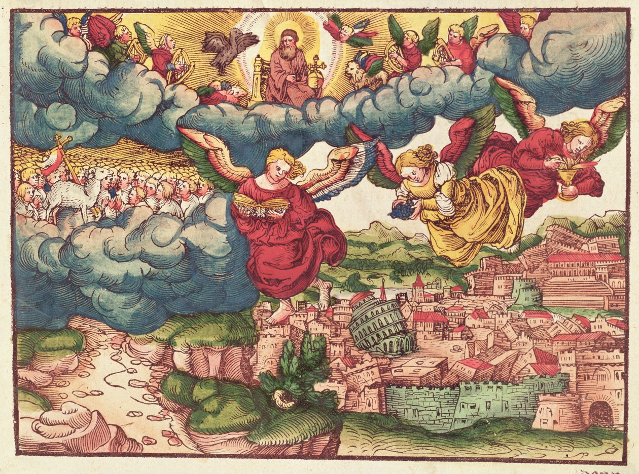 最後の審判、ルター聖書、1530年頃（色の木版画） 作： ドイツ語学校