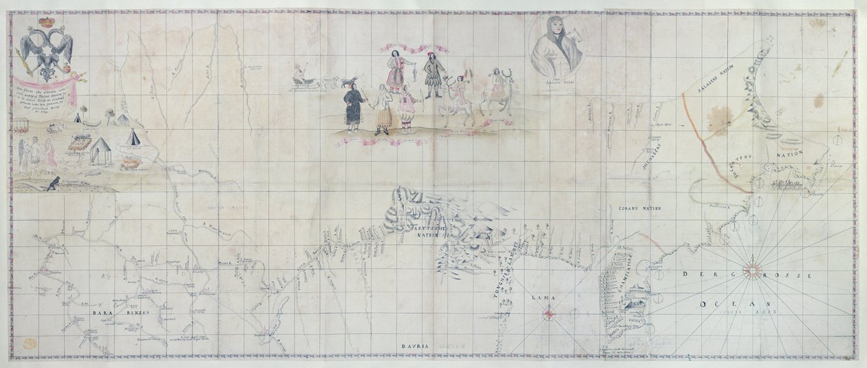 シベリアの地図、1729年（手描きの彫刻） 作： ドイツ語学校