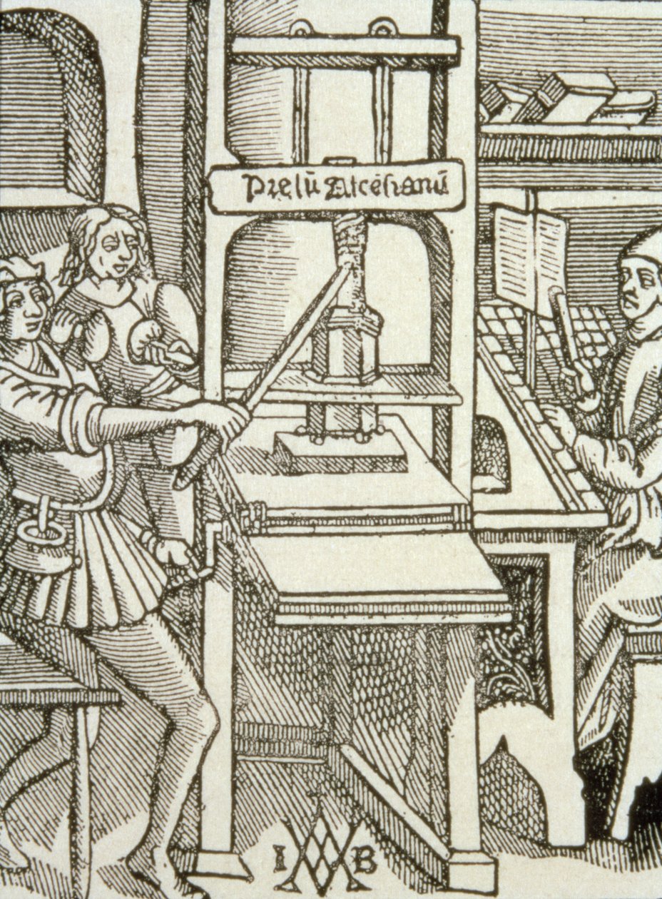1498年の印刷機、その年に印刷された本から 作： ドイツ語学校