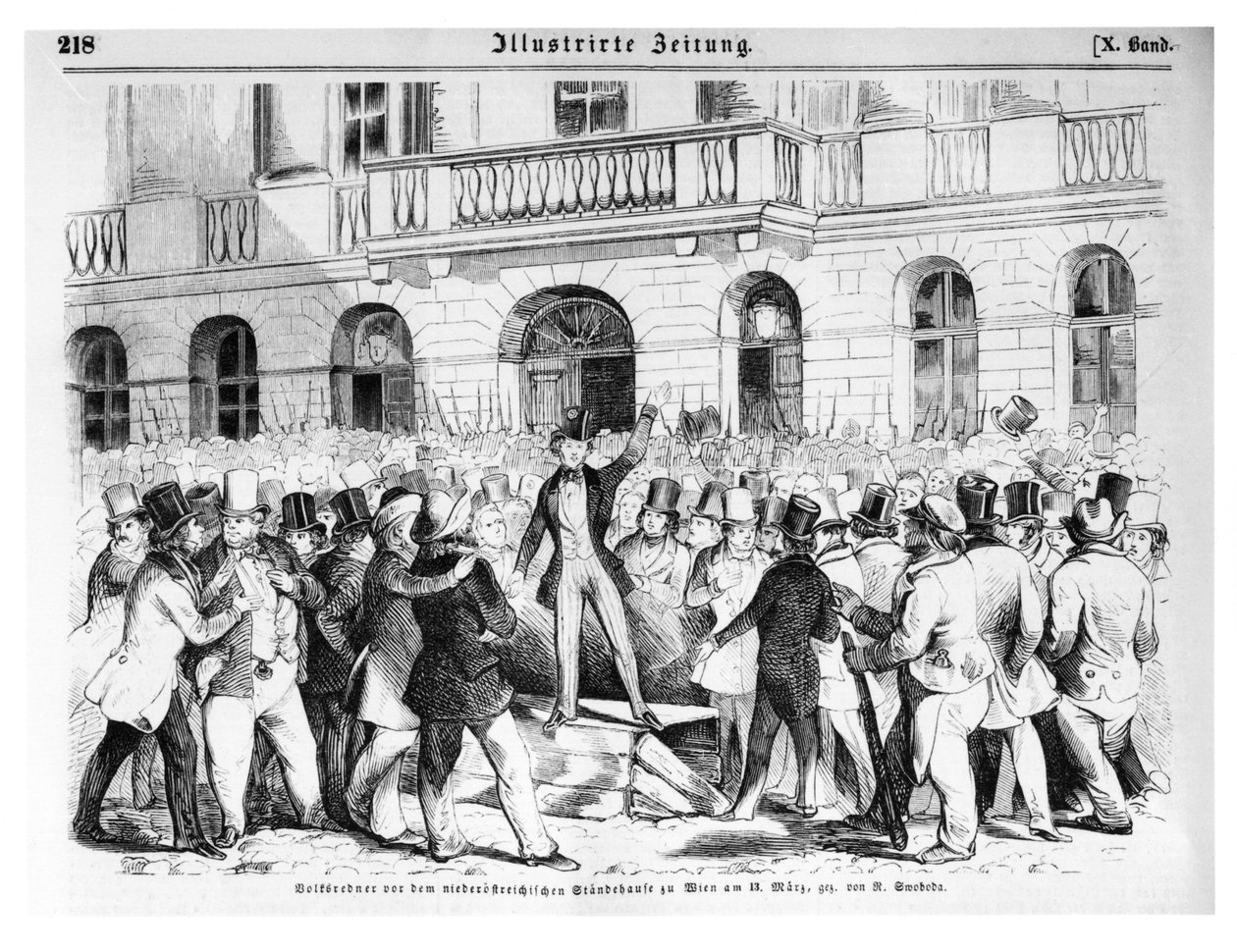 1848年3月30日のウィーンでの反乱、「Illustrierte Zeitung」のイラスト 作： ドイツ語学校