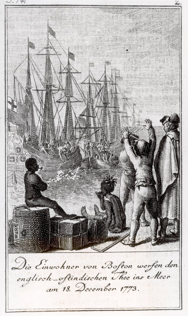 ボストンの住民は1773年12月18日、海にイングリッシュイーストインディアンティーを投げる 作： ドイツ語学校