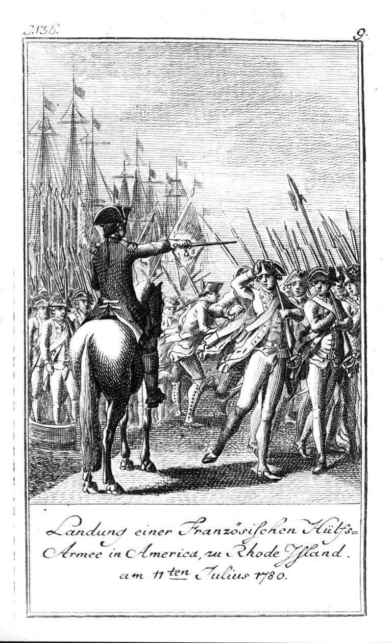 1780年7月11日、アメリカのロードアイランドにフランスの補助軍が上陸 作： ドイツ語学校