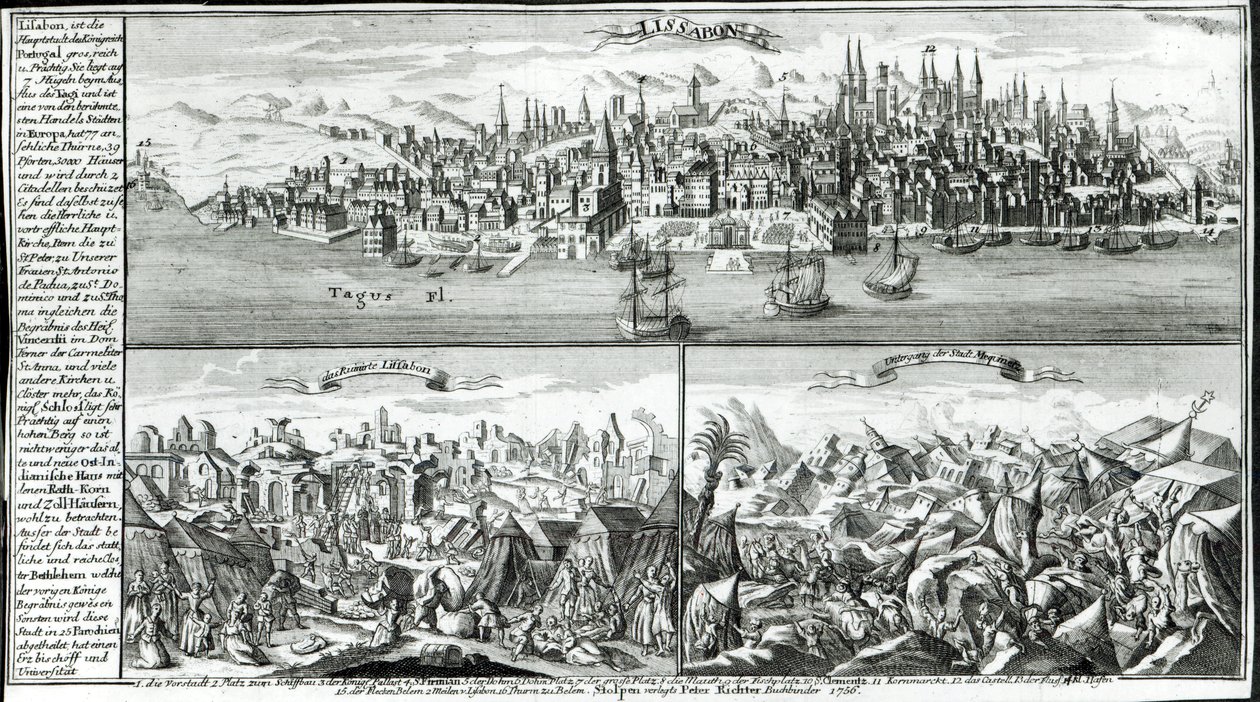 1755年の地震の前、最中、後のリスボン市 作： ドイツ語学校