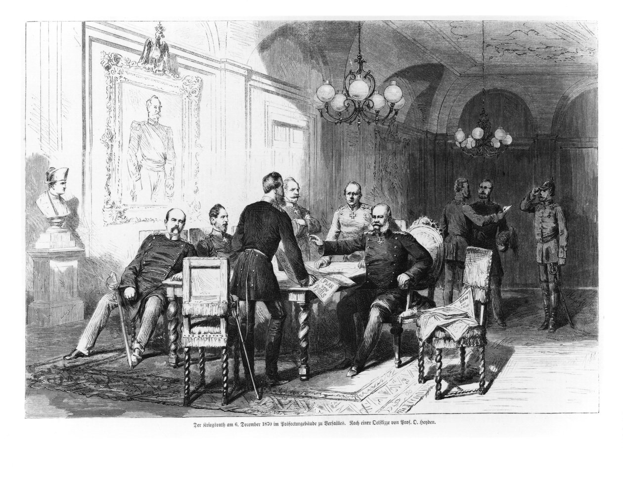 1870年12月6日、ヴェルサイユ県の軍事評議会、「Illustrierte Zeitung」からのイラスト、1871年 作： ドイツ語学校