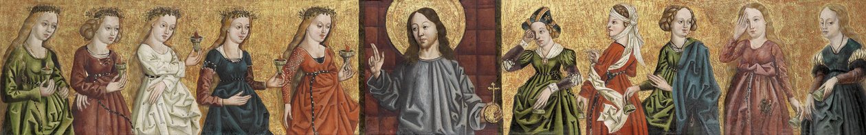 サルヴァトール・ムンディは、賢者と愚か者の処女たちに挟まれた。 1500 作： ドイツのマスター