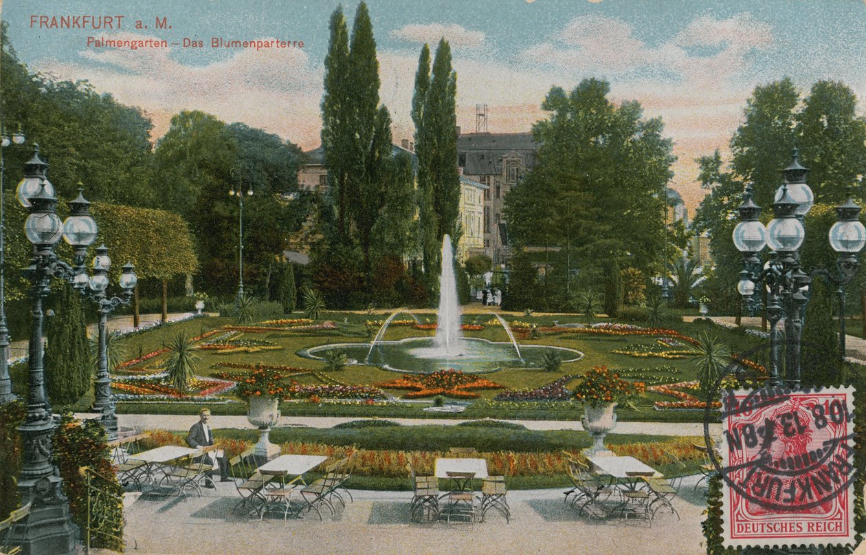 フランクフルト、パルメンガルテン、花壇。1913年に送られた絵葉書。 作： ドイツの写真家