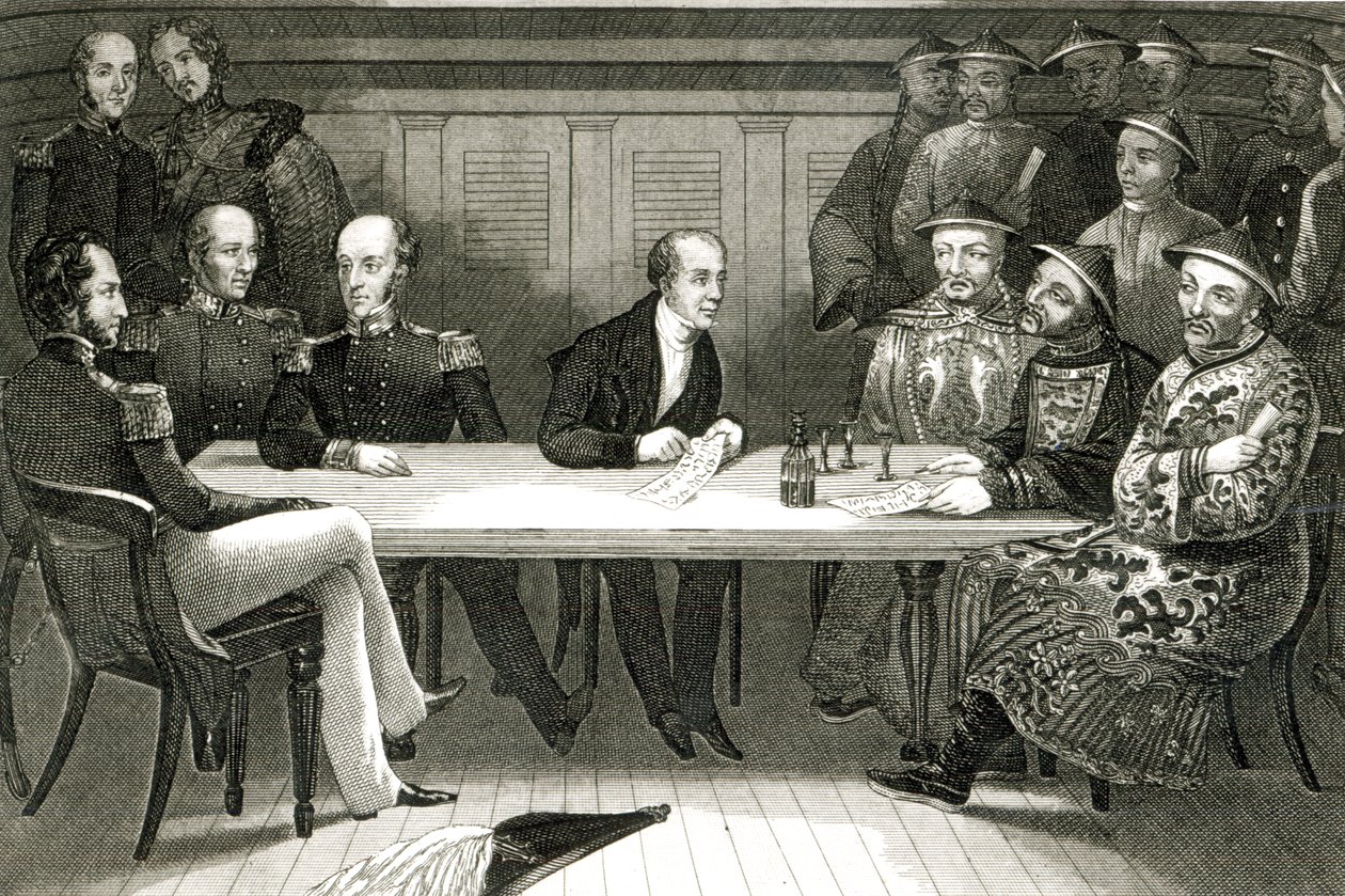 1841年7月4日、HMS Wellesleyに乗船する中山での、コモドールブレマー氏と中国当局者のChang氏との会議 作： ドイツ語学校