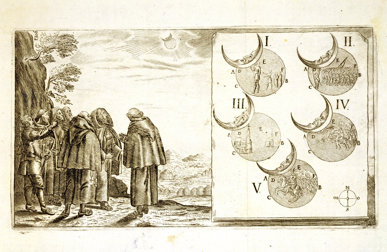 ポール・ファースト（c.1605-66）によって彫刻された、日食の段階に従って計画された軍事攻撃、ヨーロッパでのオスマン帝国のキャンペーンに関する本のイラスト 作： ドイツ語学校
