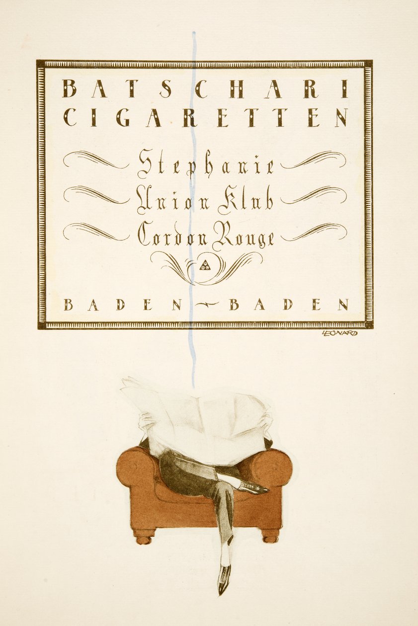 Styl, pub.1922より "Batschari Cigaretten "の広告（ポショワール版画） 作： ドイツ語学校