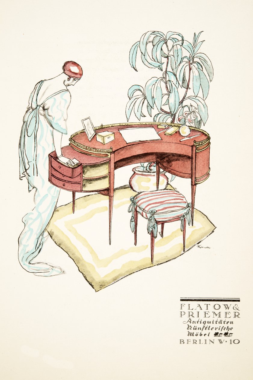 アンティーク、フラトウ＆プリーマー社の広告（1922年発行の『Styl』より）（ポショワール版画 作： ドイツ語学校