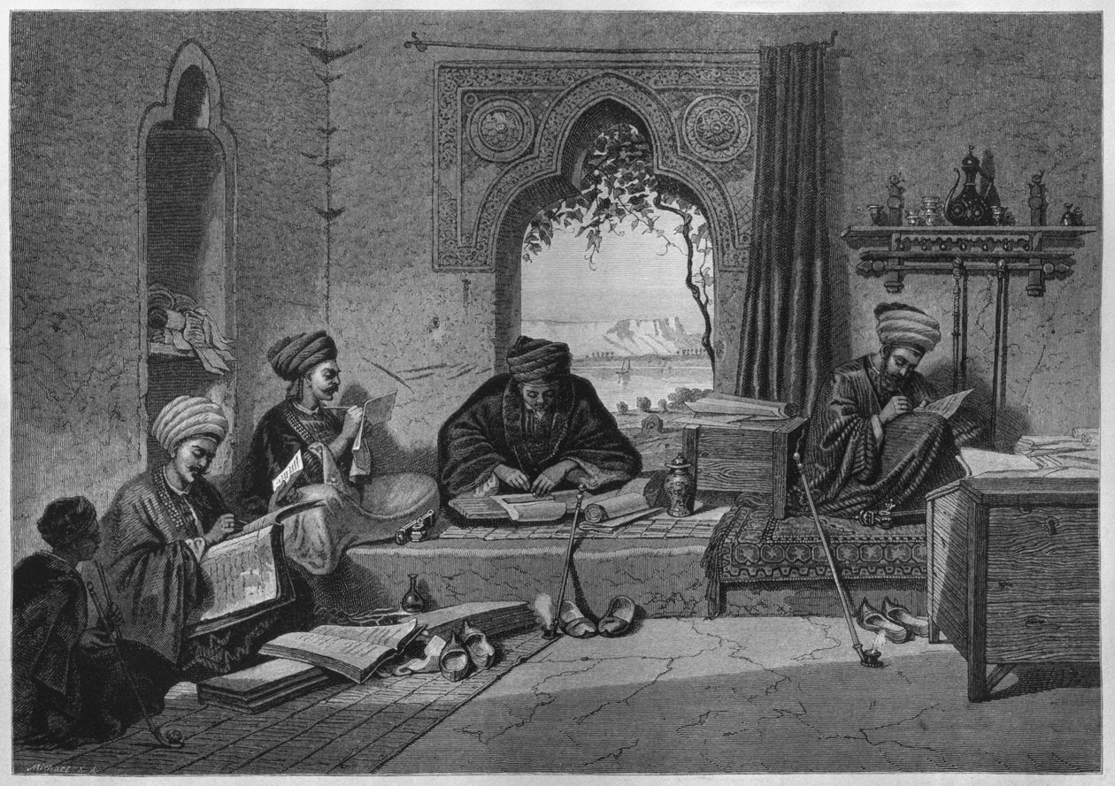 ジョージモーリッツエバースのLEgypte（1837-98）、188（bw彫刻）のGirgehにあるオフィス 作： ドイツ語学校