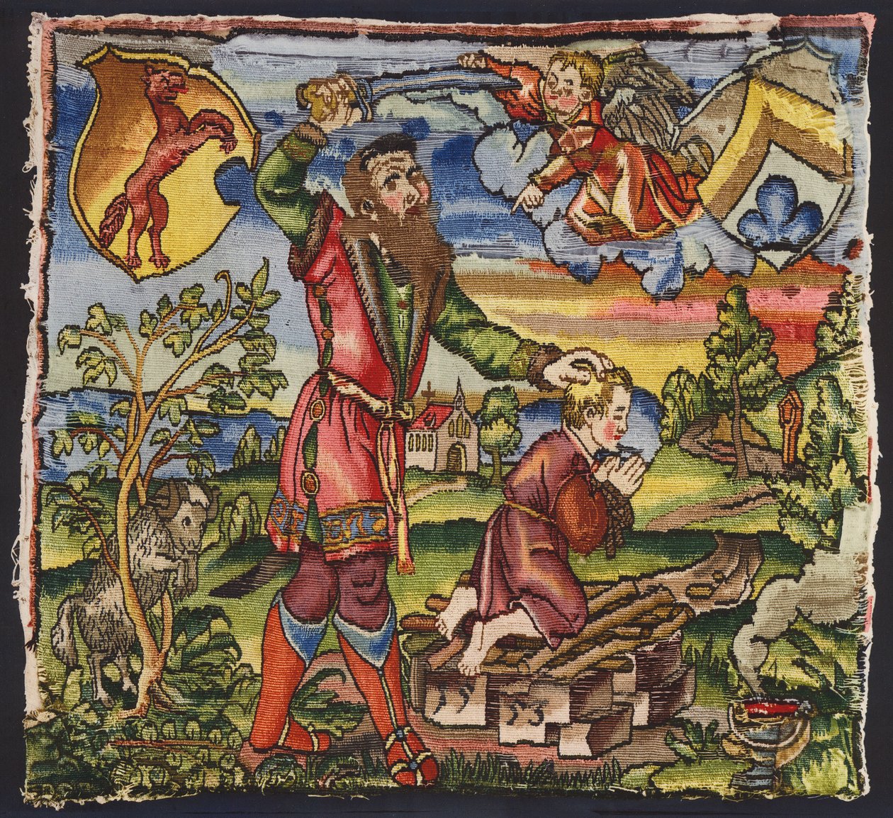 アブラハムが息子イサクを犠牲にするのを止める天使（カラーリトグラフ） 作： ドイツ語学校