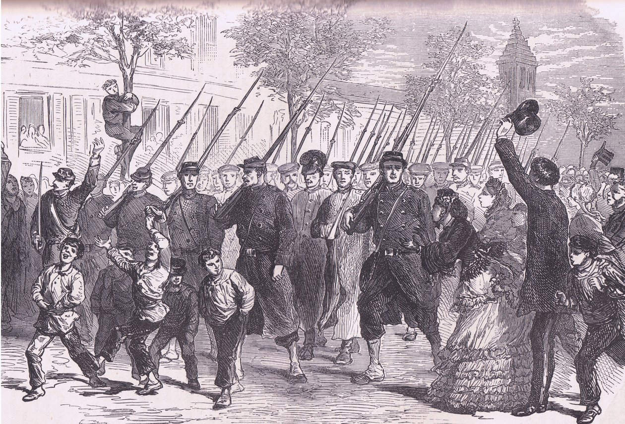 バグヌン前の戦いの後、パリに到着したプロイセン軍捕虜（Cassells History of the War between France and Germany published by Cassell and Company Limited, c.1890 (litho) 作： ドイツ語学校