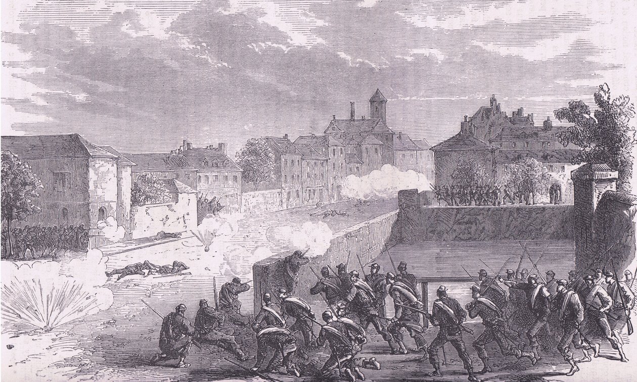 ル・ブルジェへの攻撃（Cassells History of the War between France and Germany, published by Cassell and Company Limited, c.1890 (litho) 作： ドイツ語学校