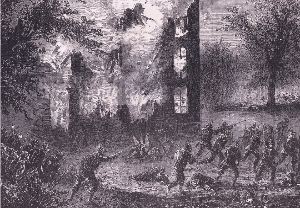 フランスの先進的な陣地への攻撃（Cassells History of France and Germany published by Cassell and Company Limited, c.1890）（リトグラフ 作： ドイツ語学校