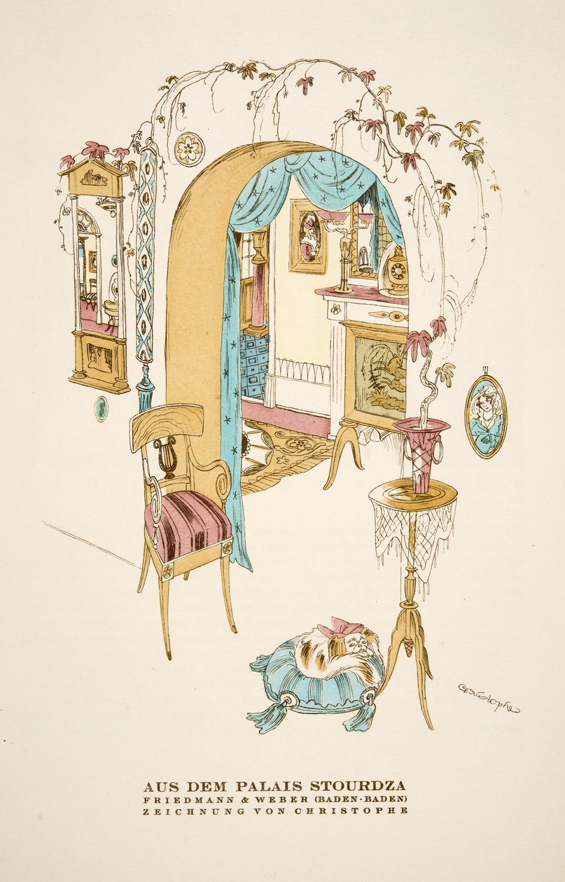 「フリードマン＆ウェーバー社（バーデン・バーデン）の広告 "Aus dem Palais Stourdza", Styl, pub.1922より（ポショワール版画） 作： ドイツ語学校