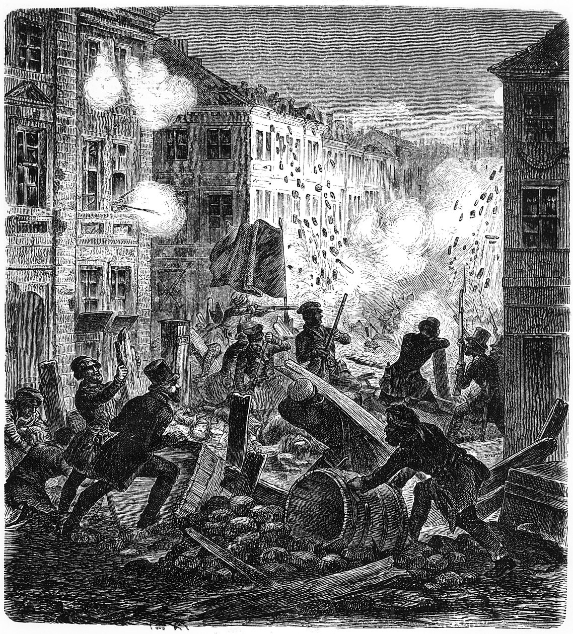1848年のドイツ革命期のベルリンのバリケード 作： ドイツ語学校