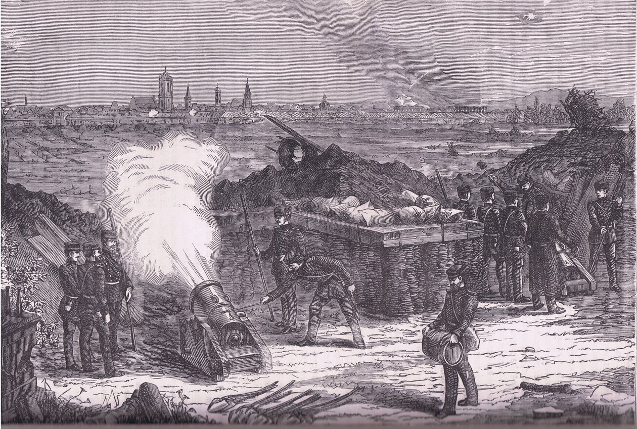 シェールシュタットへの砲撃（Cassells History of the War between France and Germany, published by Cassell and Company Limited, c.1890 (litho) 作： ドイツ語学校