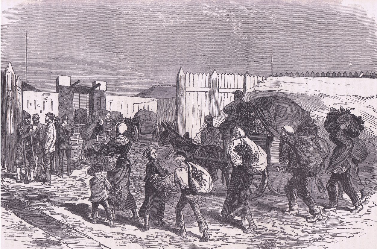 郊外から野菜を運んできた（Cassells History of the War between France and Germany, published by Cassell and Company Limited, c.1890 (litho)）。 作： ドイツ語学校