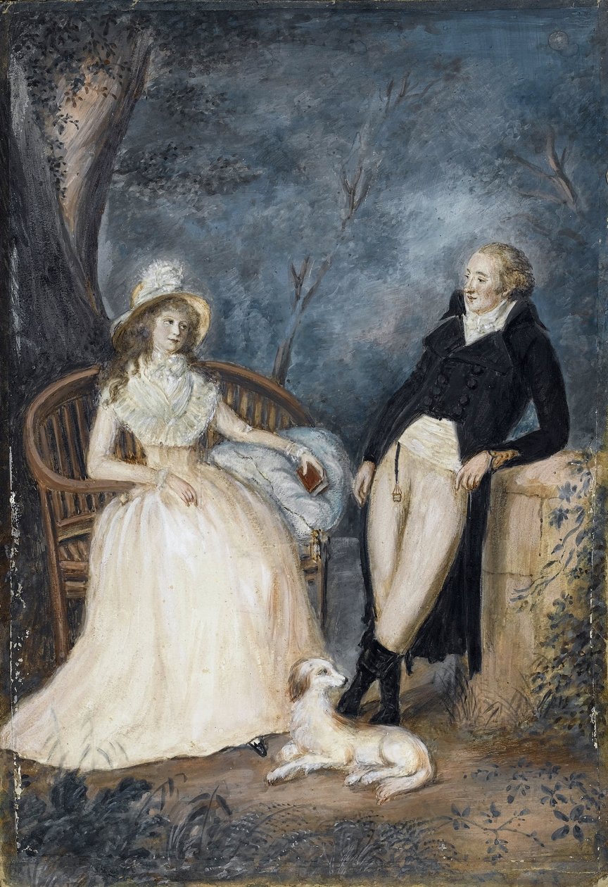 会話するシャルロッテ・フォン・シュタイン（1742-1827）とヨハン・ヴォルフガング・フォン・ゲーテ（1749-1832） - ドイツの巨匠 - 18世紀後半 - 厚紙に水彩画 - 個人蔵 作： ドイツ語学校