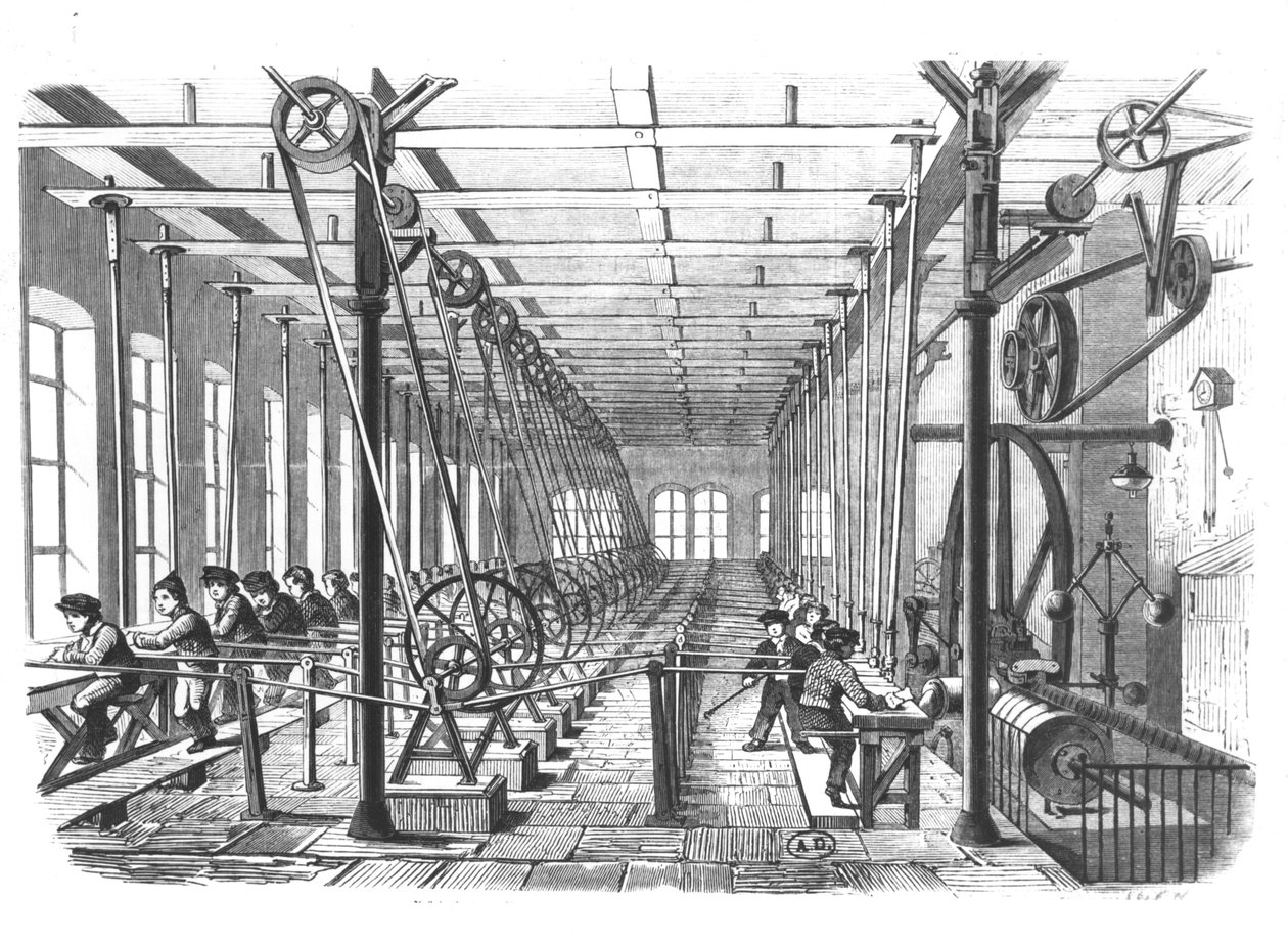 ドイツ、アシャッフェンブルクの製紙工場の児童労働者、1858年 作： ドイツ語学校