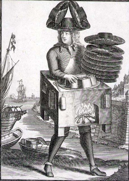 ジェラード・ヴァルク（1651/2-1726）による「帽子屋の衣装」1690年頃（エングレーヴィング） 作： ドイツ語学校