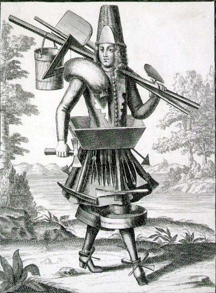 ジェラード・ヴァルク（1651/2-1726）が1690年頃に出版した「メイスンのための衣装」（エングレーヴィング） 作： ドイツ語学校