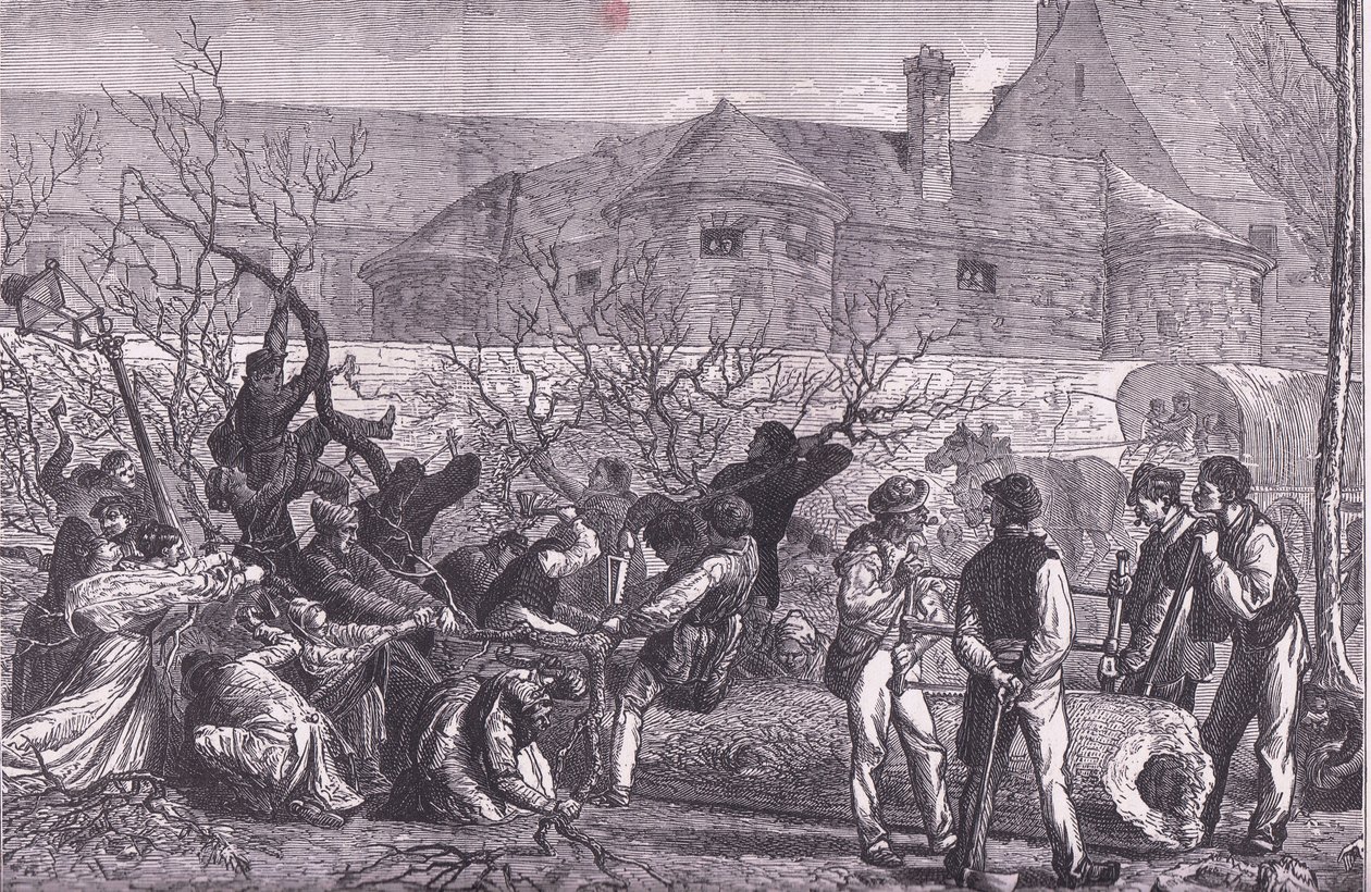 薪のためにパリ周辺の木を伐採する様子（Cassells History of the War between France and Germany, published by Cassell and Company Limited, c.1890 (litho) 作： ドイツ語学校