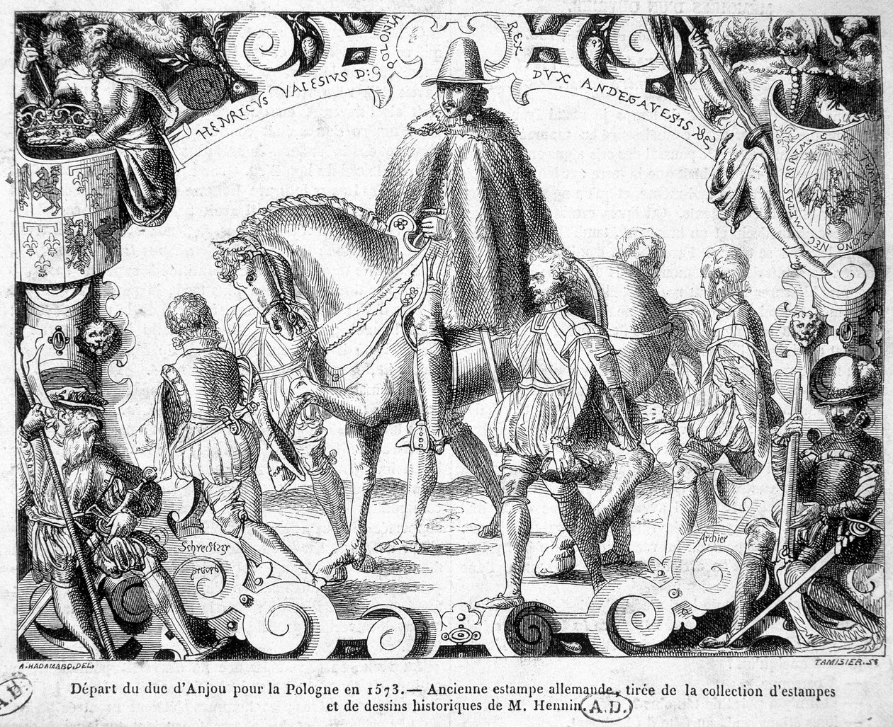 1573年、アンジュー公爵のポーランドへの出発（ポーランド王に選出され、王冠を手にする） - ヘニン氏の版画・歴史画コレクションから、ドイツの古い版画を紹介。 作： ドイツ語学校