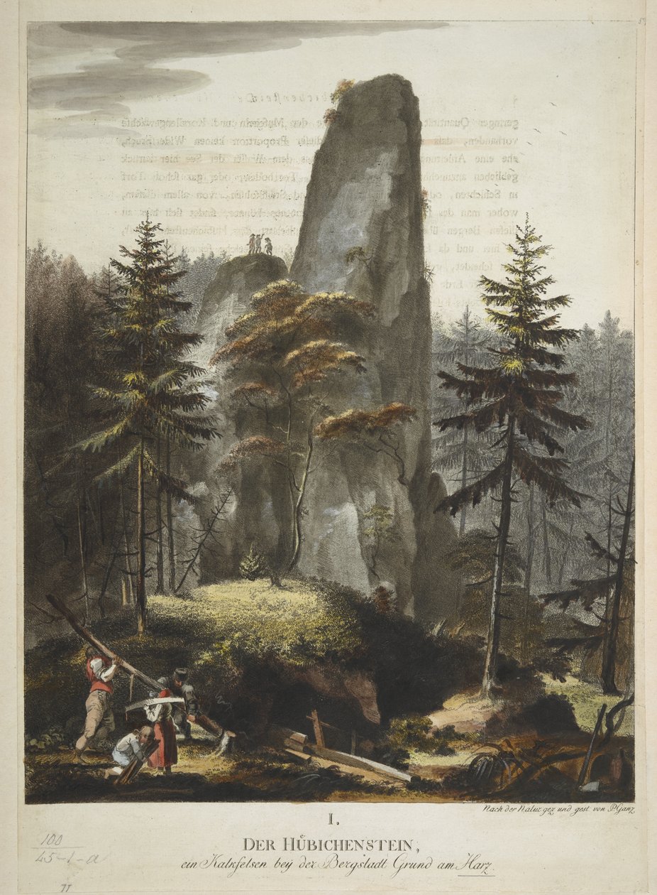 「Der Hübichenstein」、「Harz Forest の 4 つのビュー」、Philipp Ganz、c.1770-90 (手描きのエッチング) 作： ドイツ語学校