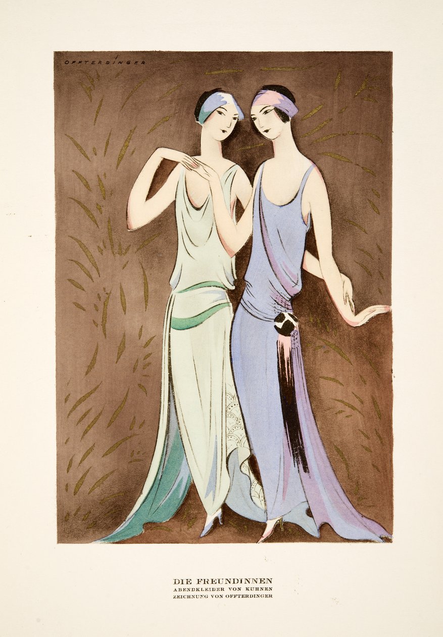 クーネンのドレス『Die Freundinnen』、1922年発行の『Styl』より（ポショワール版画） 作： ドイツ語学校
