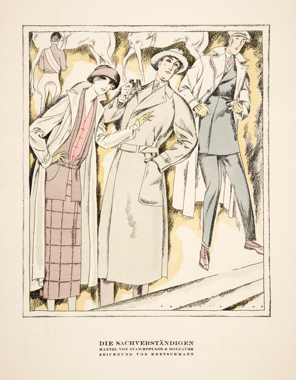Stawropulos  Moldauer社製コートの広告「Die Sachverständigen」、Styl, pub.1922より（ポショワール版画） 作： ドイツ語学校