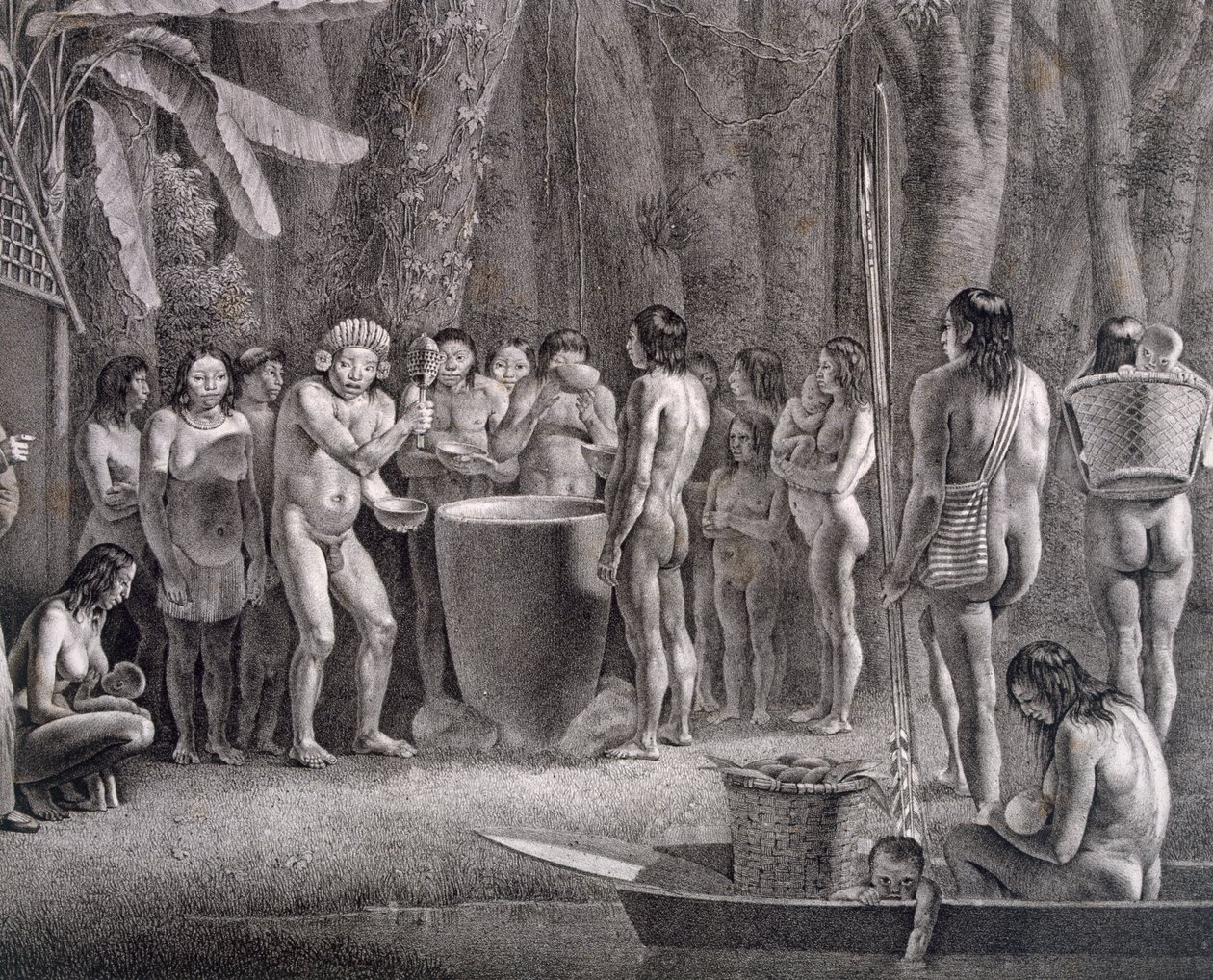 Coroados族の飲酒祭、c.1835-50 作： ドイツ語学校