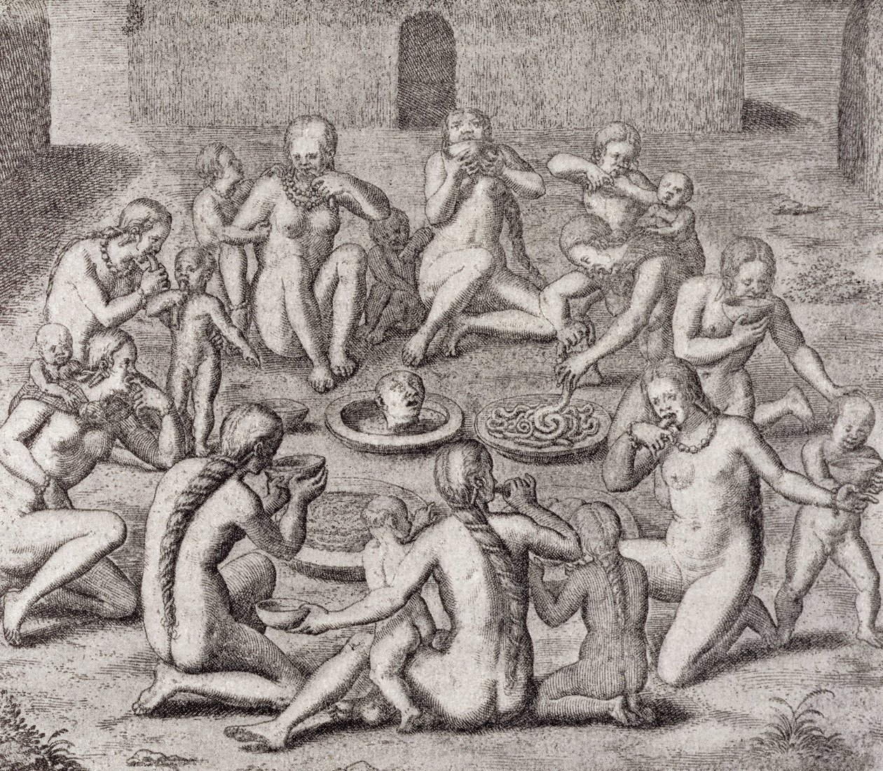 古き歴史家によると、囚人の肉を食べること、ゴットフリードの &39;Historia Antipodum&39;、パブから。 1655年、「川のロマンス」第1巻から。私、WHケーベル作、1914年 作： ドイツ語学校