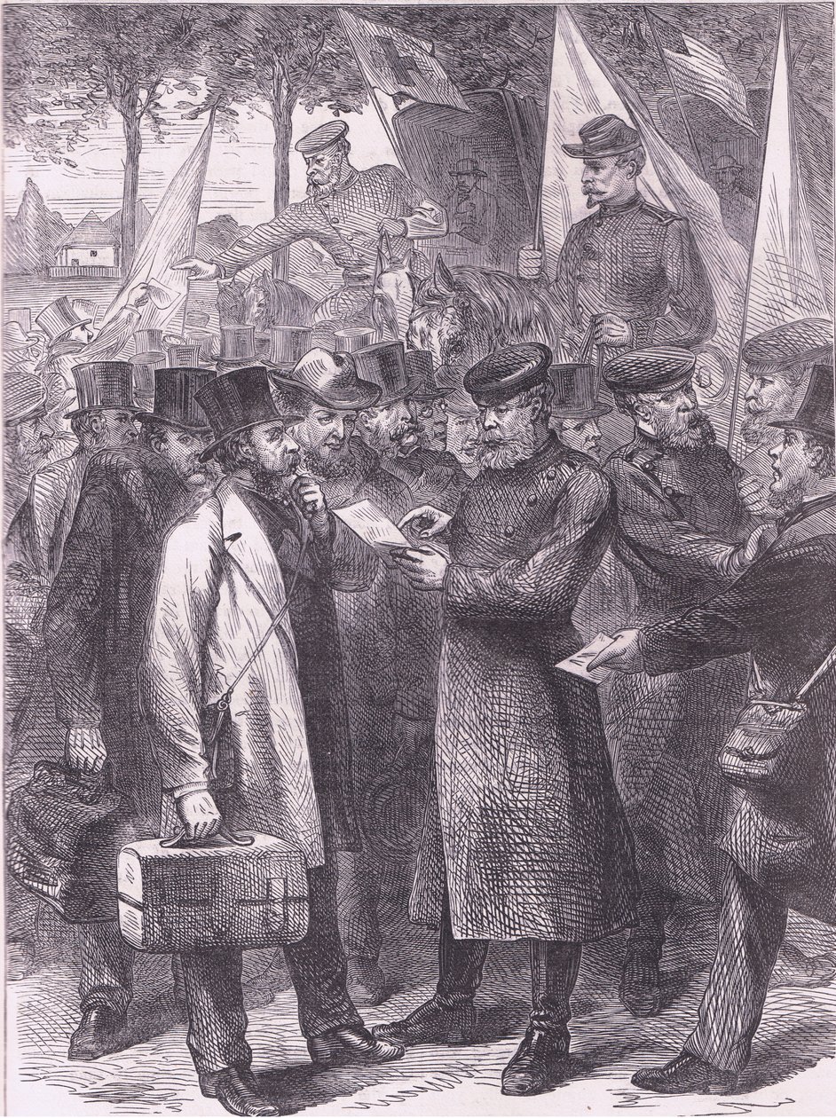 パリを離れるイギリス人居住者（Cassells History of the War between France and Germany, published by Cassell and Company Limited, c.1890 (litho) 作： ドイツ語学校