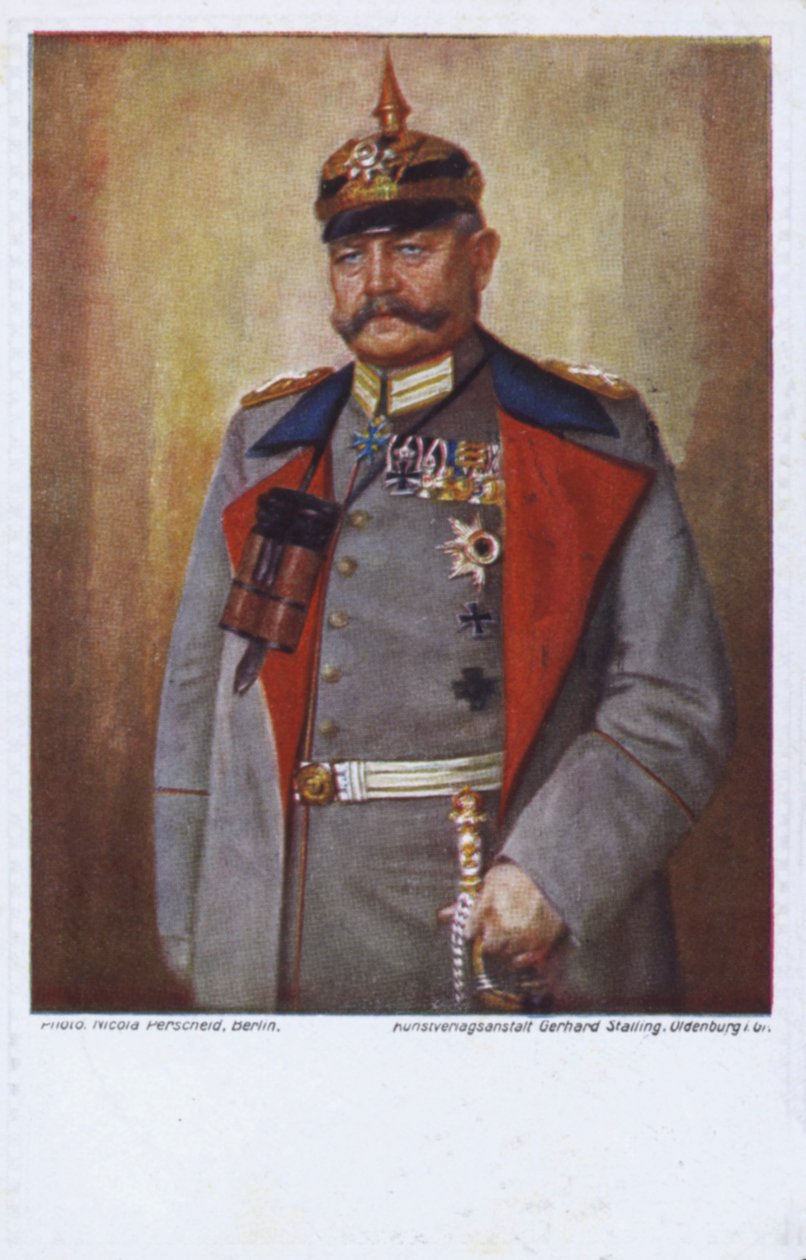第一次世界大戦のドイツ軍司令官パウル・フォン・ヒンデンブルク陸軍元帥（カラーリトグラフ） 作： ドイツ語学校