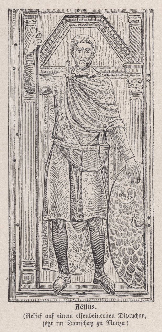 フラウィウス・アエティウス、ローマの将軍（エングレーヴィング） 作： ドイツ語学校