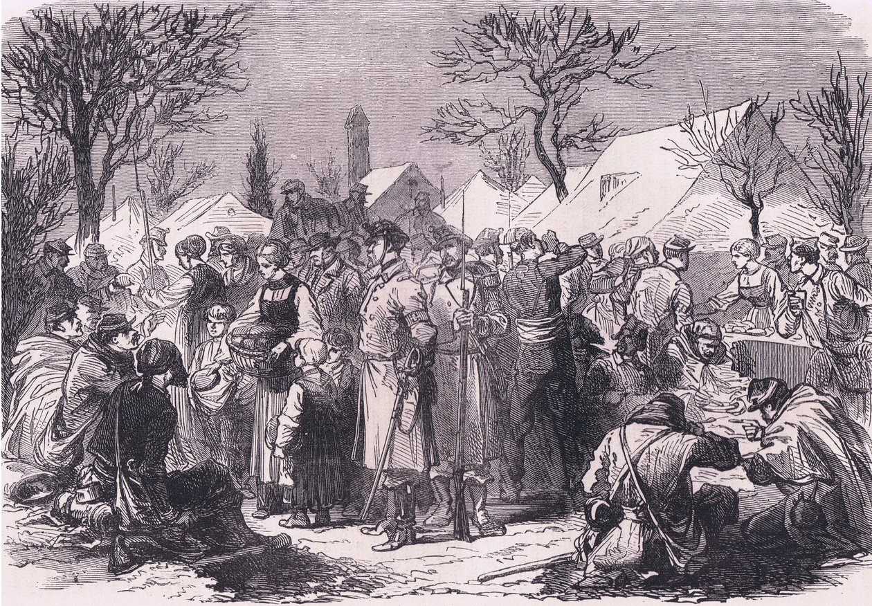 スイスのフランス人逃亡兵（Cassells History of the War between France and Germany, published by Cassell and Company Limited, c.1890 (litho) 作： ドイツ語学校