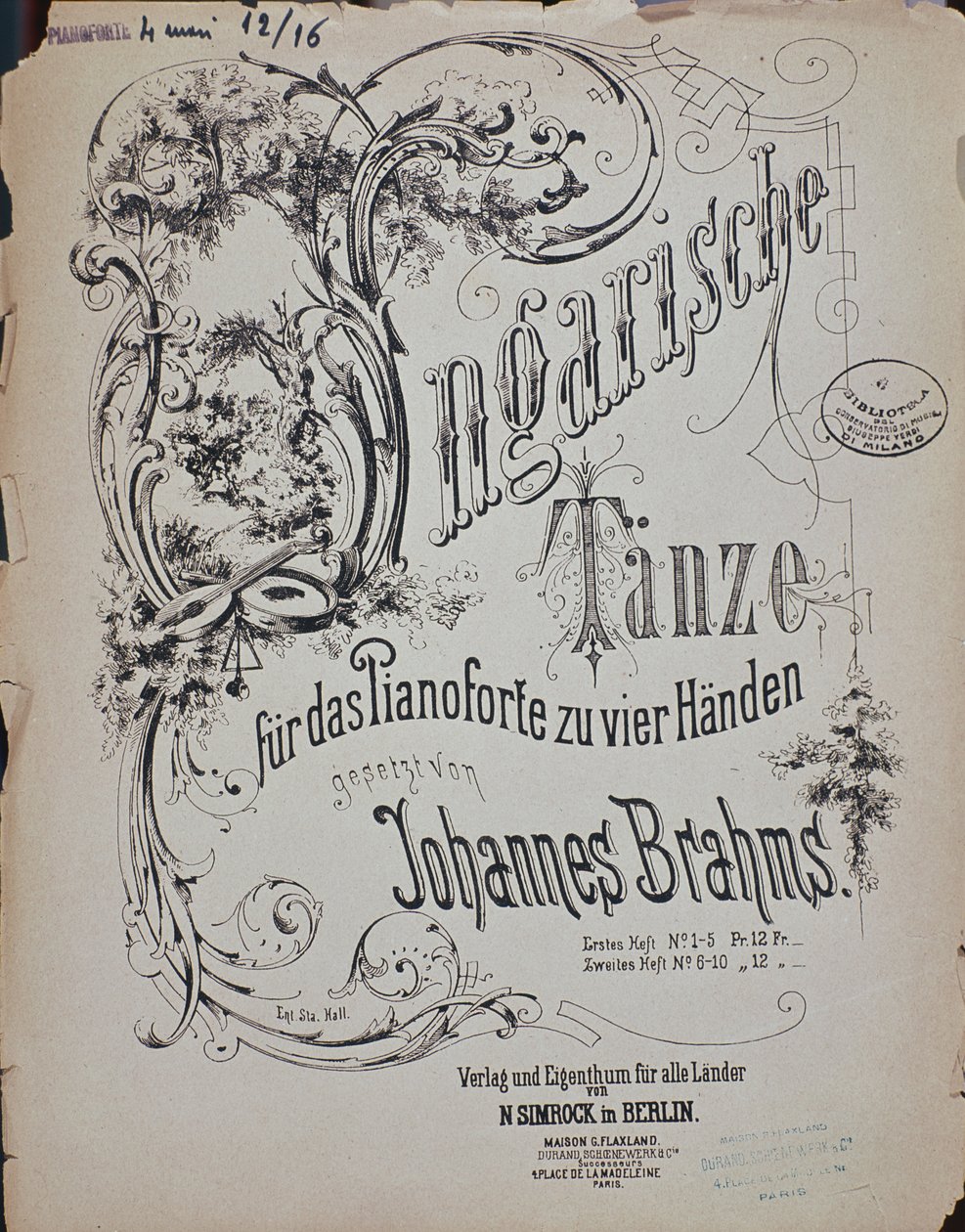 ヨハネスブラームス（1833-1897）によるハンガリー舞踊の口絵 作： ドイツ語学校
