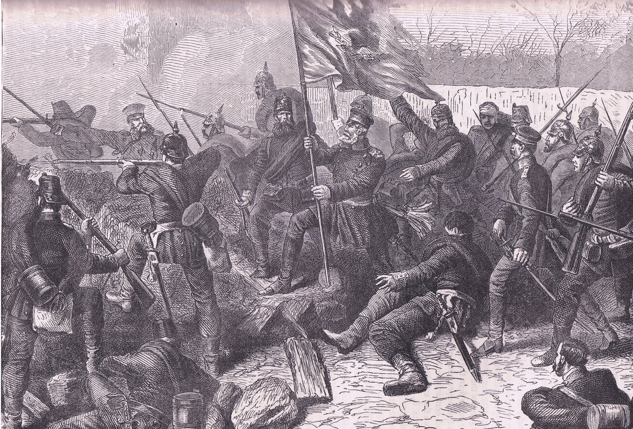 ル・ブルジェへの攻撃を指揮するフォン・バドレツキー将軍（Cassells History of the War between France and Germany published by Cassell and Company Limited, c.1890）（リトグラフ 作： ドイツ語学校