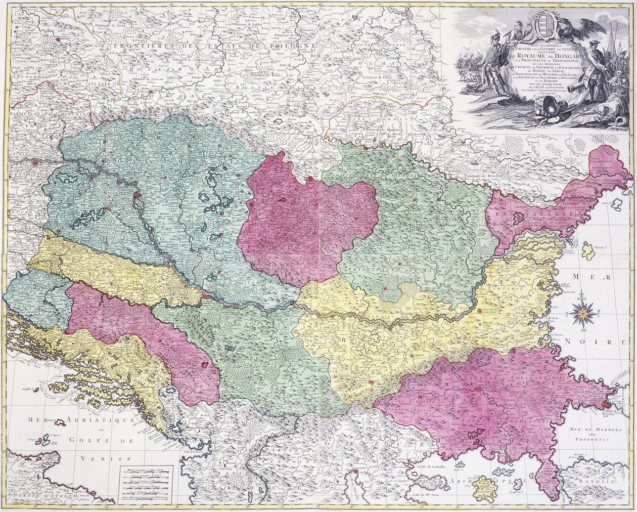 戦争の劇場の地理的地図、主にハンガリー王国を示す、1771年 作： ドイツ語学校