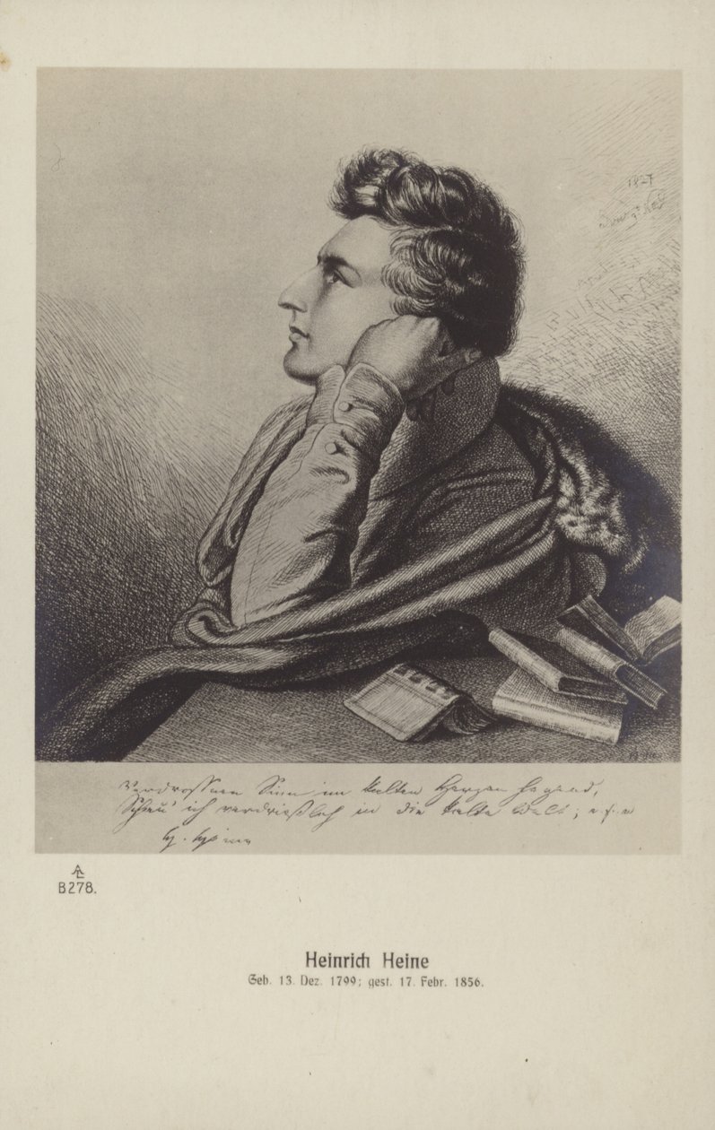 ハインリヒ・ハイネ（1797-1856）、ドイツの詩人（リトグラフ） 作： ドイツ語学校