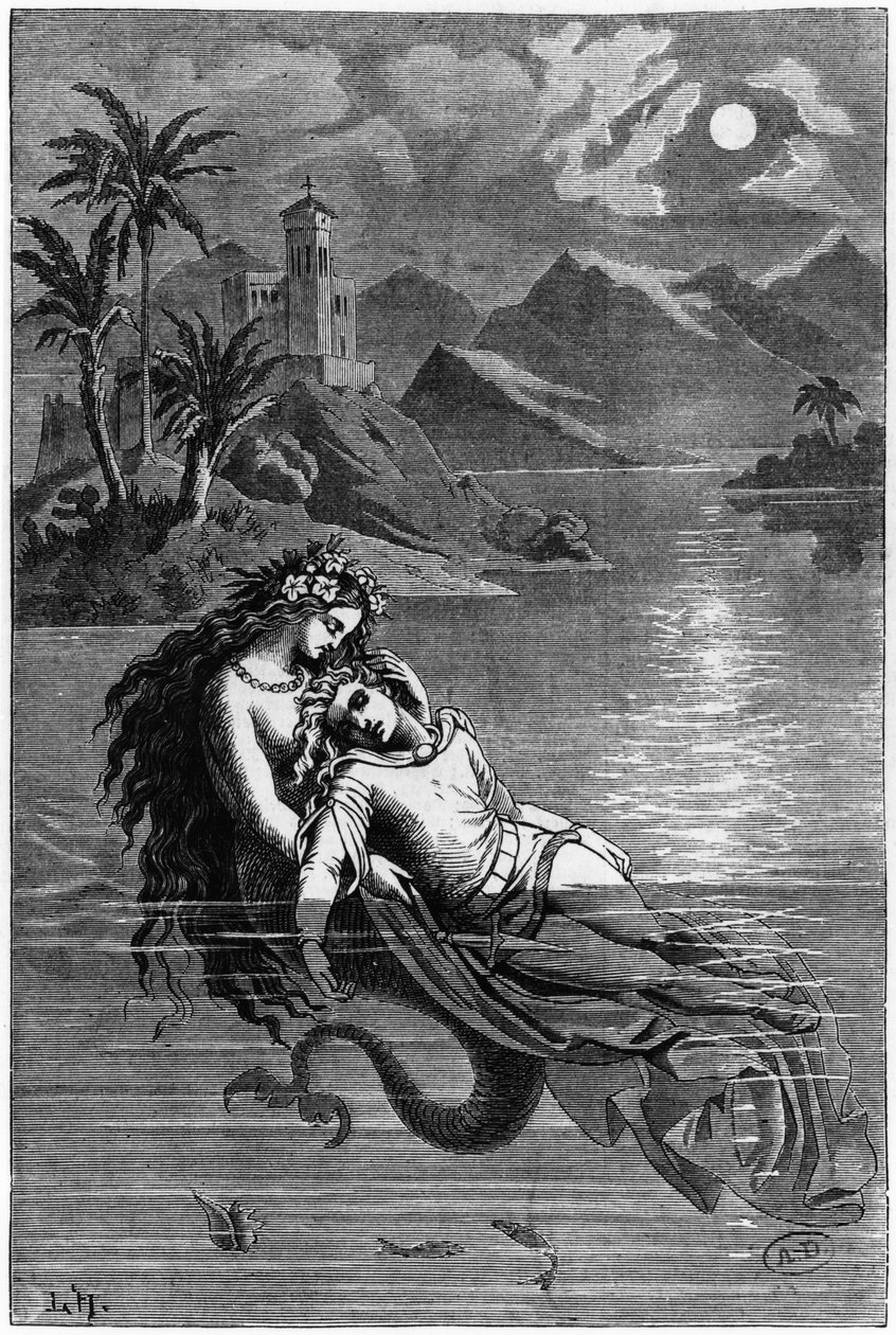 おとぎ話のリトル・マーメイドのイラストbyハンス・クリスチャン・アンデルセン（1805-75）1869 作： ドイツ語学校