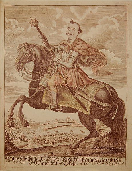 Imre Thokoly (1657-1705), トランシルヴァニア公爵 (カラー・エングレーヴィング) 作： ドイツ語学校