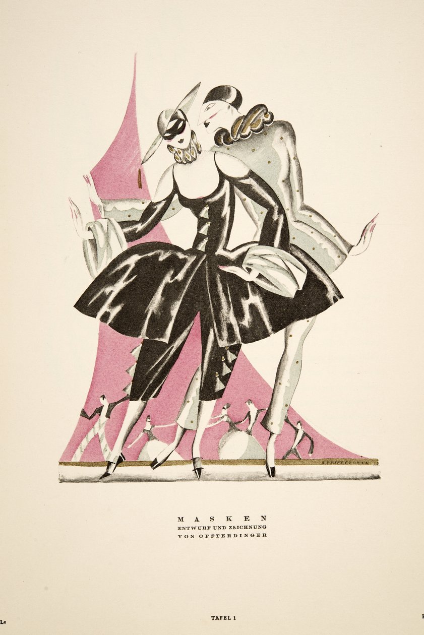 仮面：オッフェルディンガーがデザイン・作画、1922年発行『Styl』より（ポショワール版画） 作： ドイツ語学校