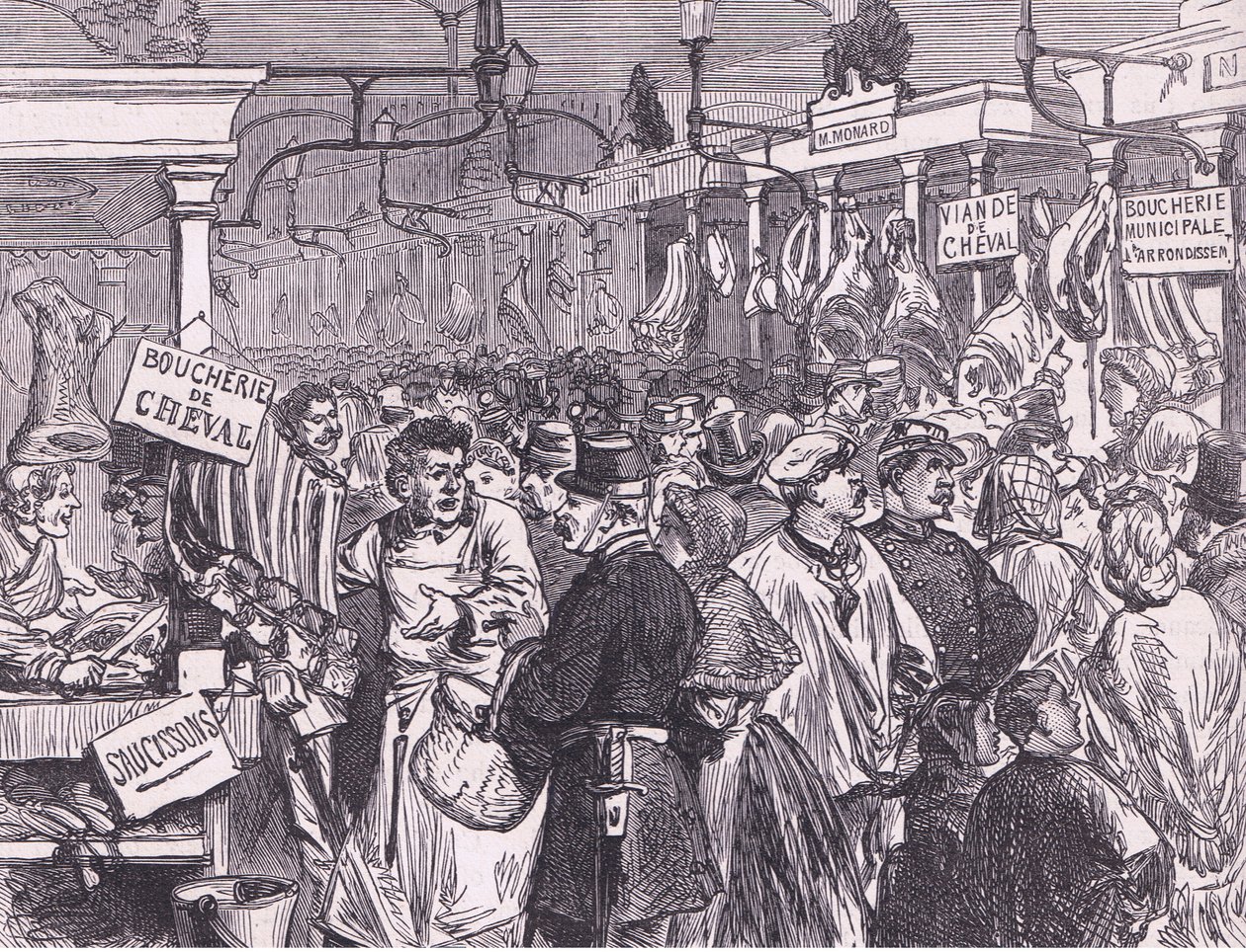 パリの肉市場（Cassells History of the War between France and Germany, published by Cassell and Company Limited, c.1890 (litho) 作： ドイツ語学校