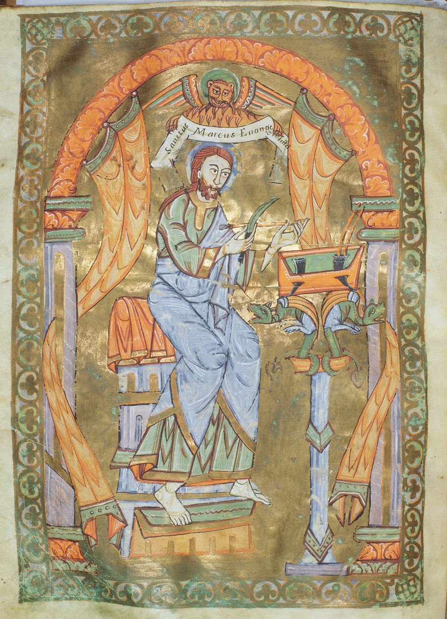 Ms Czart 1207 IV fol 76v St. Mark the Evangelist、from the Evangeliarium of Plock、c.1075 作： ドイツ語学校