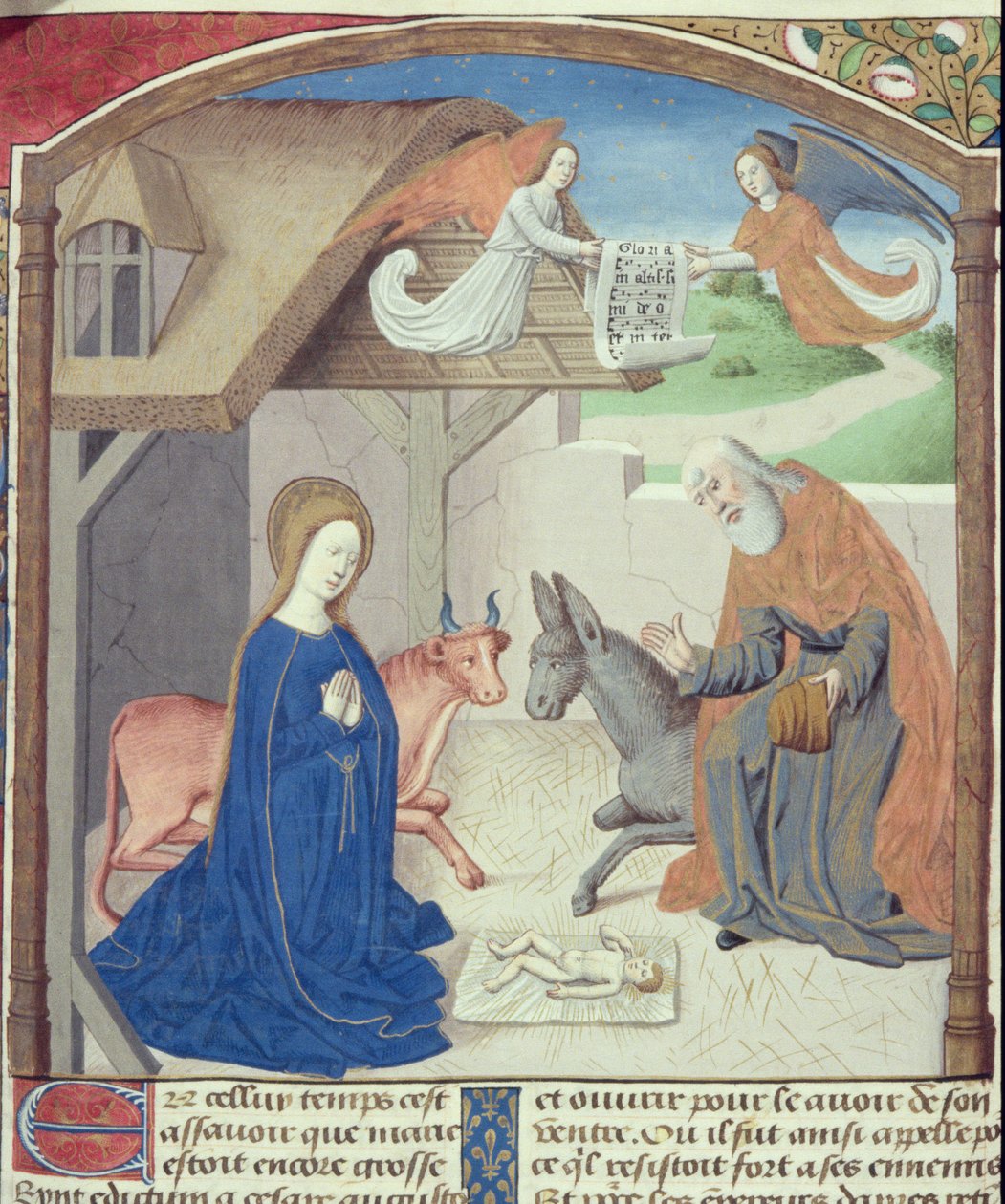 Ms Hunter 36 f.55v Holy Family、Vita Christi、ザクセンのルドルフ作、c.1300-7778 作： ドイツ語学校