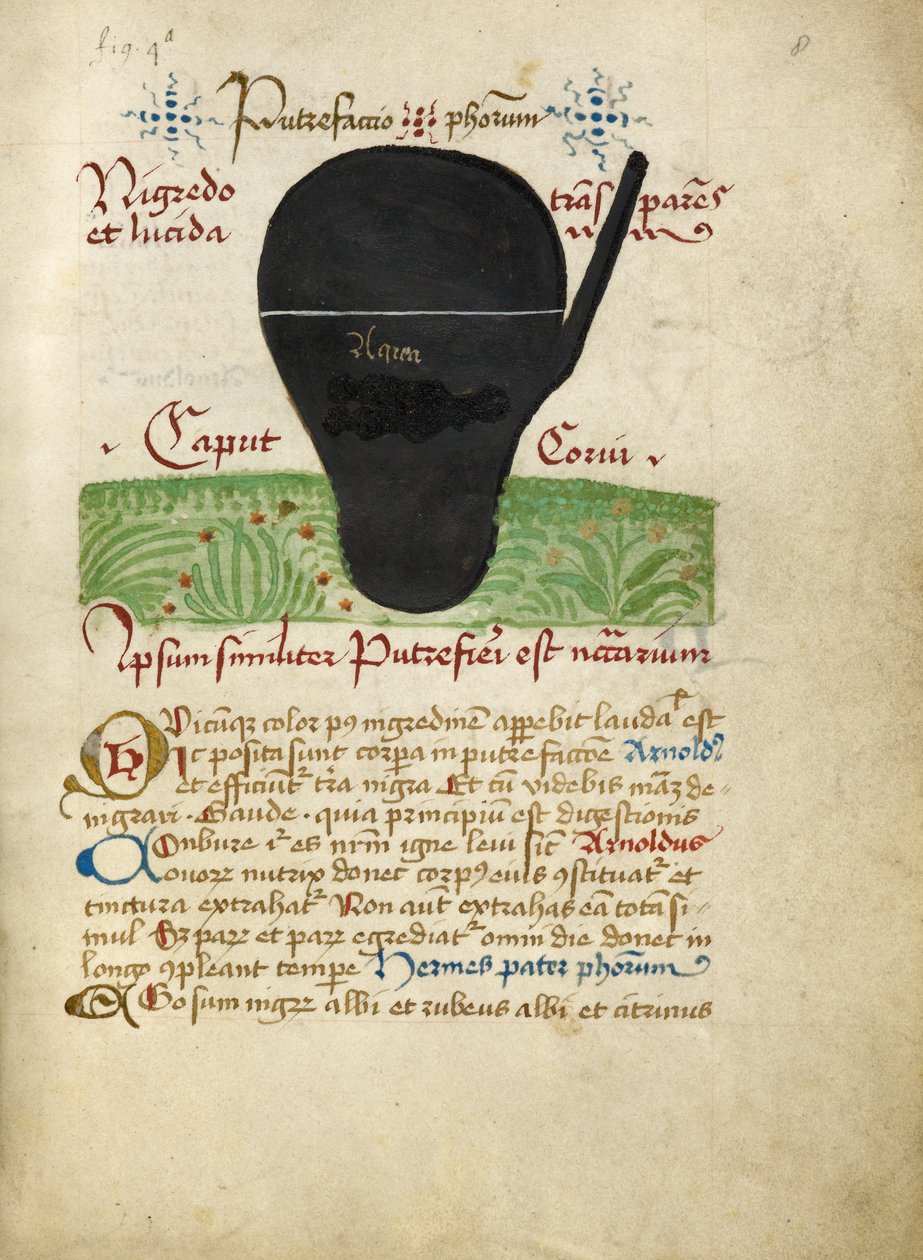 Ms Sloane 2560、f.8、錬金術の論文から、15 世紀後半 (ベラム) 作： ドイツ語学校
